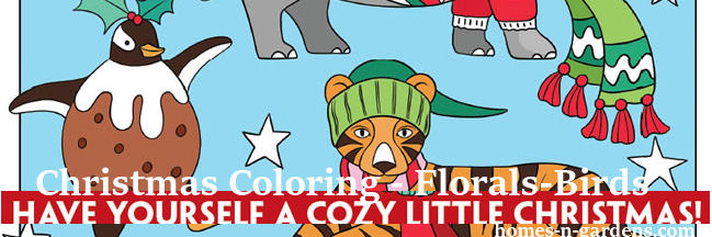 Christmas coloring pages, florals, birds and reindeer