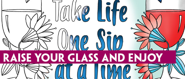 quote coloring pages for adults - take life one sip at a time -  logo