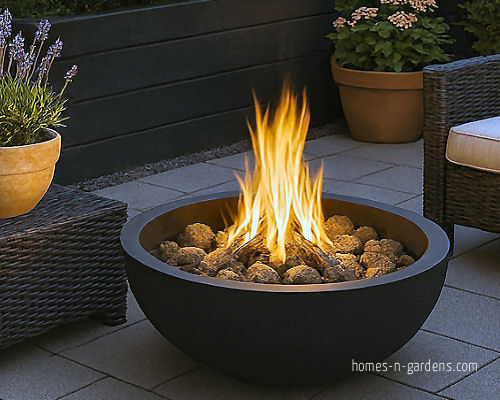 Compact fire pit on a patio