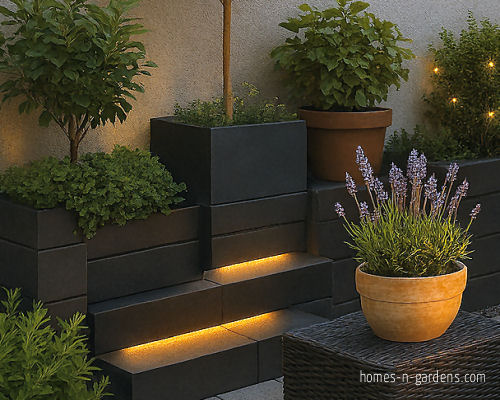Vertical lighting in a small garden